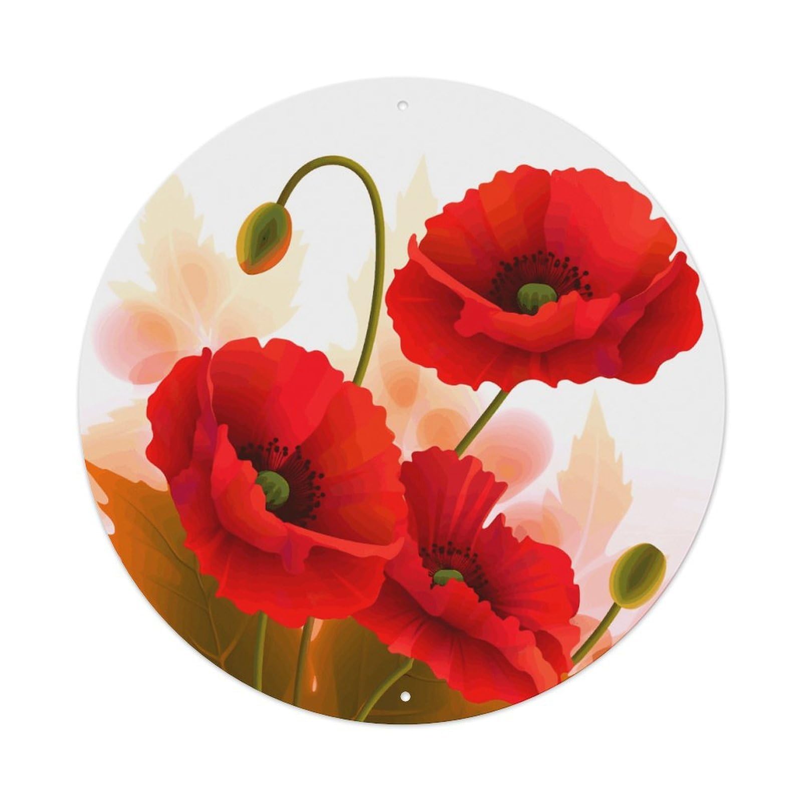 LZQPOEAS Poppy Flowers Vivid Petals Round Aluminum Wall Art Sign, Metal Indoor Wall Decor with Holes, Durable Circular Aluminum Plaque for Home, Bar, Cafe, Living Room, And Office Decoration