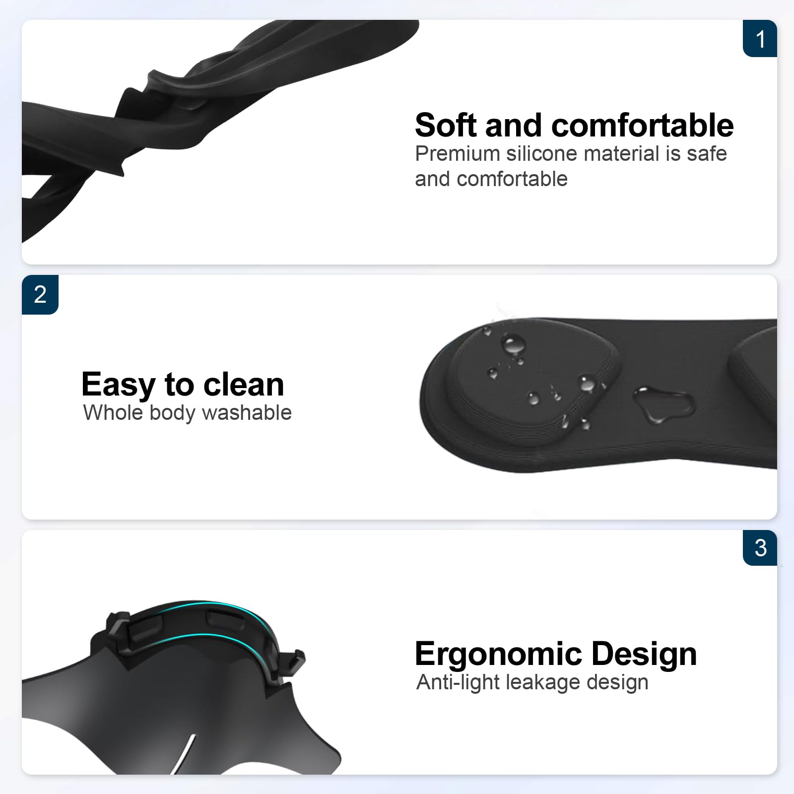 Vakdon 3 in 1 Interfaccia Facciale kit Compatibile con Quest 3, Copertura Facciale per Quest 3 con Cuscinetto Nasale Anti-Perdita e Copertura per Occhiali, Anti-Sporco Anti-Sudore - 3