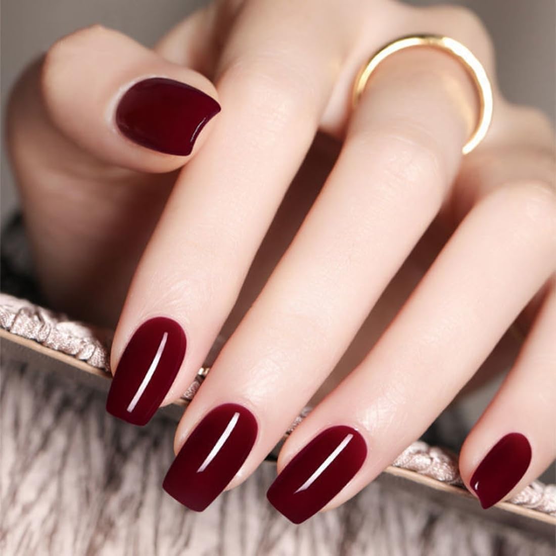VIKSON INTERNATIONAL 24 Pcs press on Wine Red | UV gel Glossy Finish square tip | press on false Artificial Reusable Nail Extension set | With Nails apply kit for girls women.-image-39