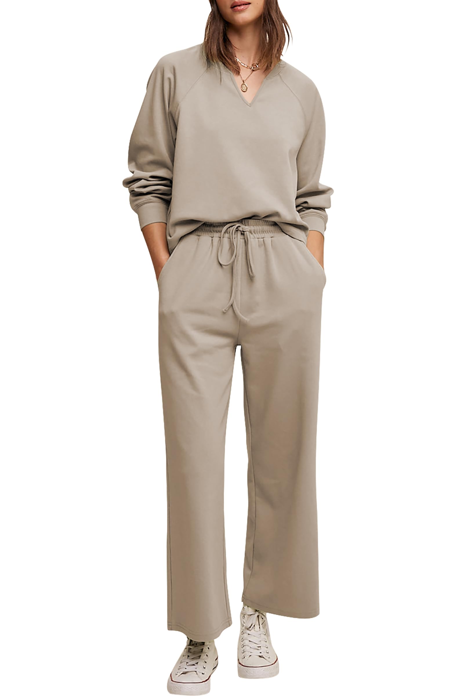 Cakulo Womens Sweatsuits 2 Piece Lounge Sets Fall Outfits Wide Leg Jogger Sweat Pants Loungewear Set Track Suits