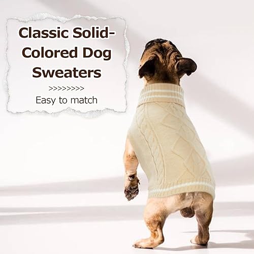 Miniatura 4 de ROZKITCH Suéter pequeño para perro, suéter de punto para clima frío para otoño e invierno, suéter de cuello alto para perro, ropa clásica gruesa y