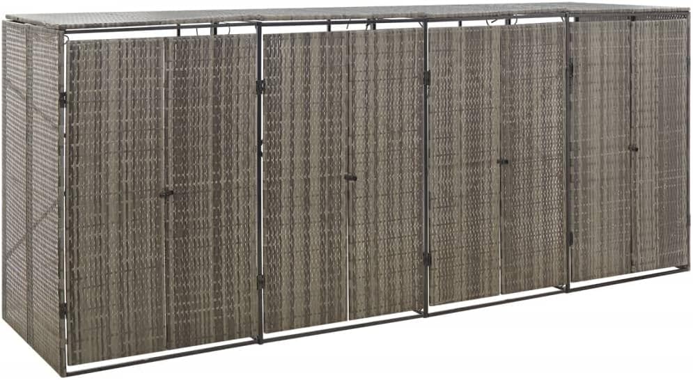 INLIFE Quardruple Wheelie Bin Shed,Poly Rattan Garbage Can