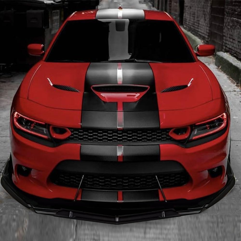 Front Bumper Lip Chin Spoiler Splitter Glossy Black W/Black Diffuser Protector Air Dam Body Kit with 2pcs Black Strut Rods Compatible with Most Cars