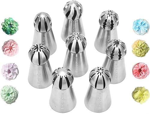 Juego de 8 puntas de tuberías rusas, puntas de bola de tubería rusa de acero inoxidable, puntas de glaseado de flores, puntas de glaseado, boquillas