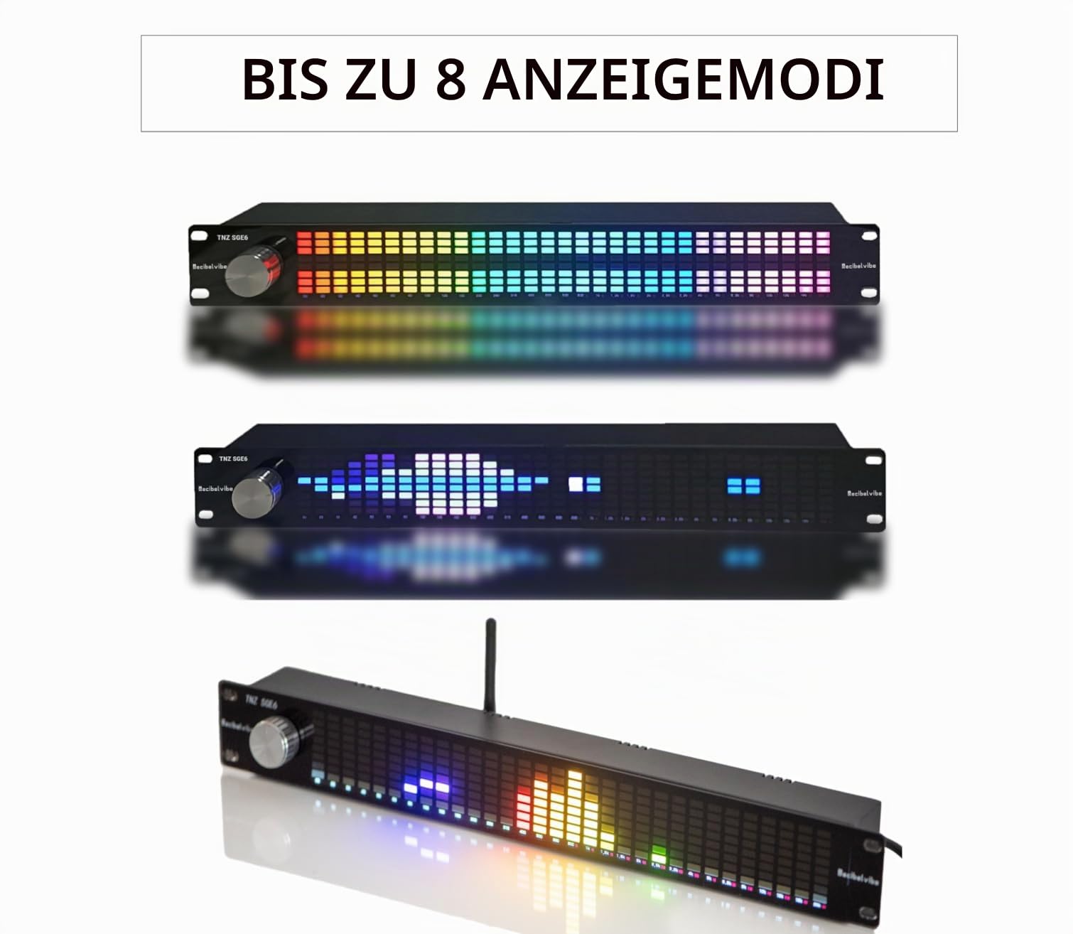 Decibelvibe TNZ SGE6 – Audio-Grafik-Equalizer mit Cinch-Eingang/Ausgang + 3,5-mm-Klinkenstecker, kabelloser Eingang über EIN integriertes Mikrofon, USB- und Bluetooth-Eingang, Audio-Vorverstärker für