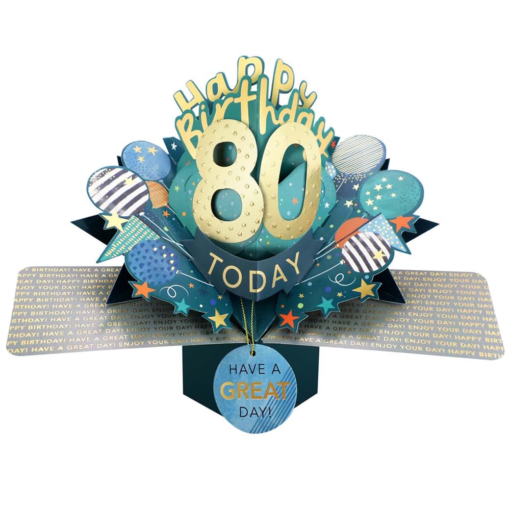 80 Today Happy 80th Birthday Pop-Up Greeting Card Love Kate's Pop Up Cards Him Design POP237MC80 โ image 1