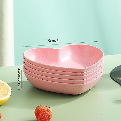 Miniatura 7 de Paquete de 5 mini salsas con forma de corazón de 6 pulgadas, paja de trigo irrompible, platos de postre pequeños, platos de ensalada para