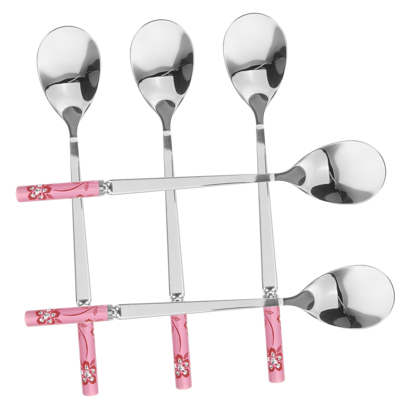 Abaodam Cuchara De Comedor Portátil Postre Pequeño Forma Café Exprés Cucharas Para Para Barra De Café Larga De Crema Acero Inoxidable Rosa 5 Piezas X 4