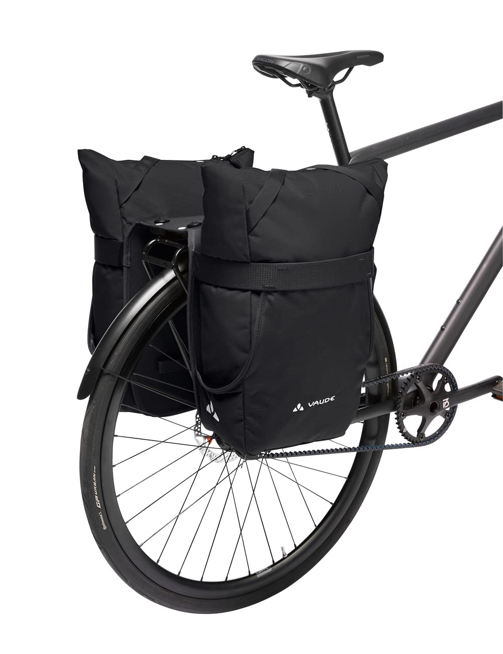 VAUDE TwinShopper – torba rowerowa z praktyczną możliwością zakupu, 44 litry – torby można używać pojedynczo – w zestawie pokrowiec przeciwdeszczowy