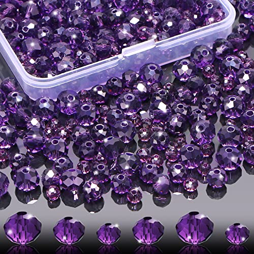MIKIMIQI 560 Pcs Faceted Rondelle Crystal Beads Crystal Spacer Beads for DIY Craft Bracelets Charms Wind Chimes 4/6/8mm (Purple)