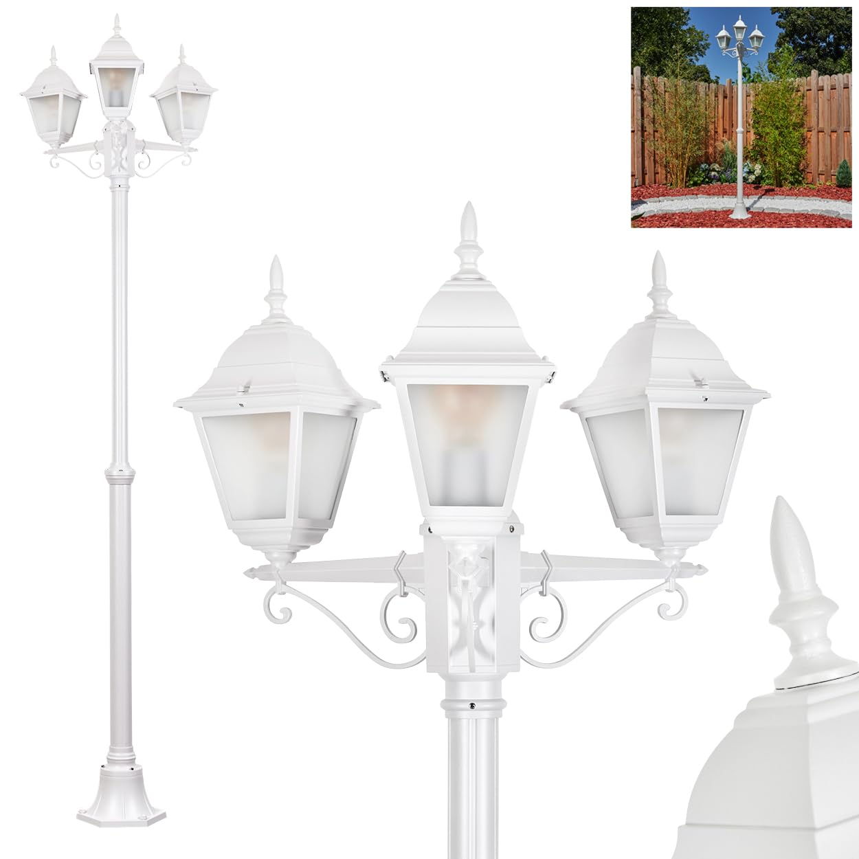 HOFSTEIN Kandelaber Naofe Lampe d'extérieur en métal/verre dépoli en blanc, vitres interchangeables transparentes, lampe de chemin au design rustique/antique/vintage pour jardin, terrasse, cour, max