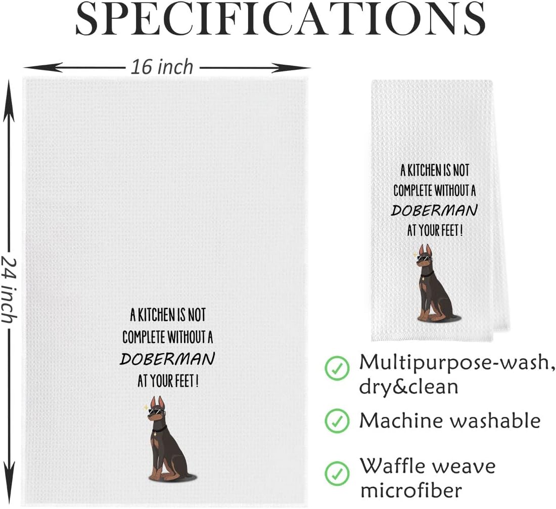 Funny Doberman Dish Towels - Decorative Waffle Weave Kitchen Hand Towels, Doberman Gifts Tea Towel (1624 Inches) - Image 5