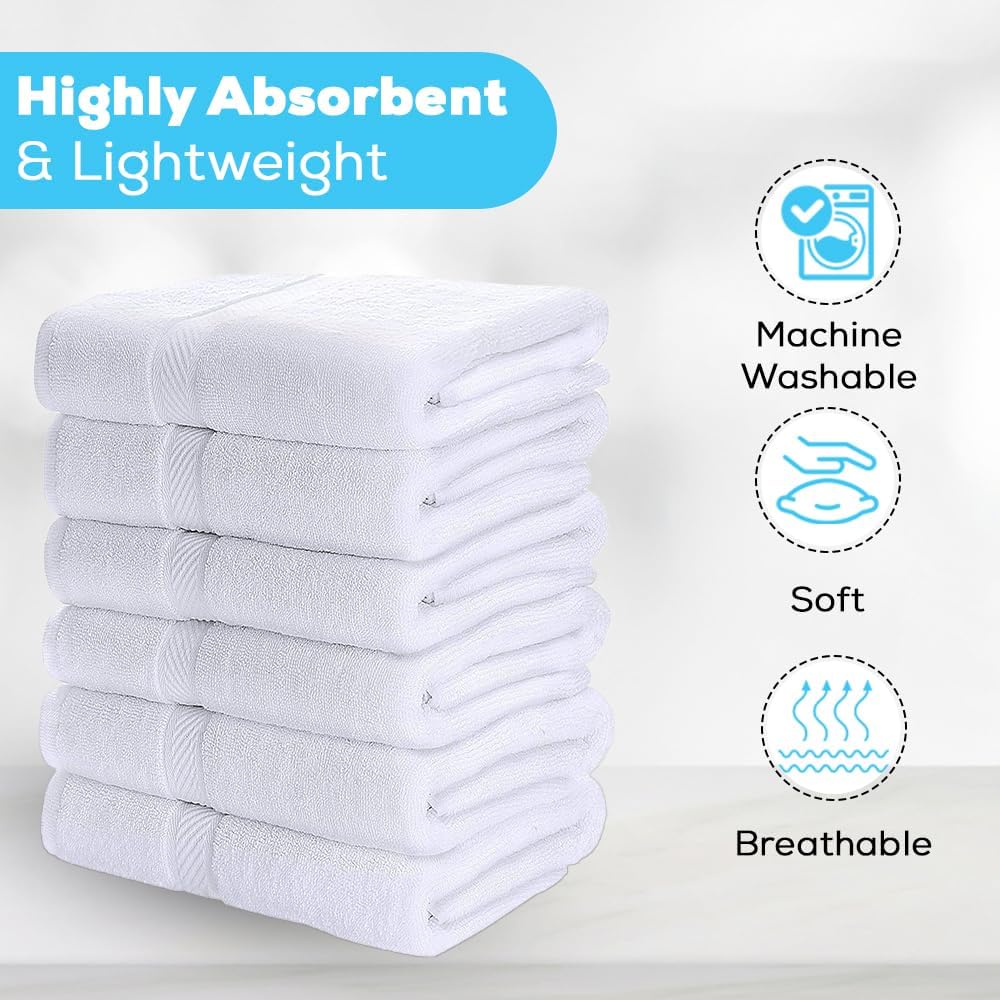 SIMPLI-MAGIC Cotton Bath Towels, 24x46 | White | Pack of 48