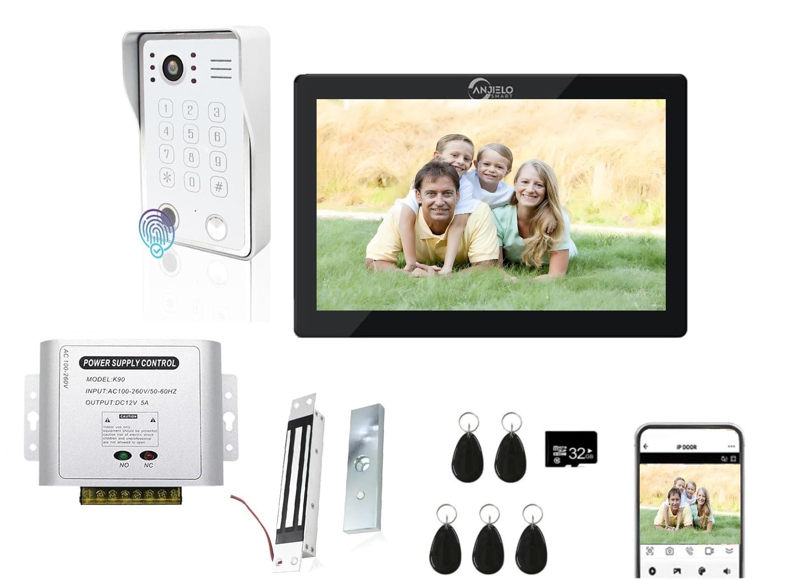 4-Draht Video-Türklingel | Türsprechanlage mit 7-Zoll-Monitor & Türöffner | 1080p HD & 5-in-1 Entriegelung inkl. elektromagnetischem Schloss (1 schwarze Türklingel + 1 schwarze Monitor)