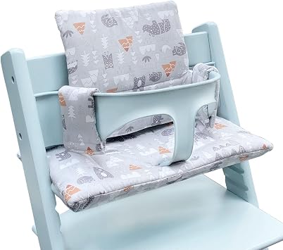 ZARPMA Highchair Cushion Compatible with Stokke Tripp Trapp Chiar High Chair Insert Cotton Fabric Cover Filled with Cotton Padding Grey Forest