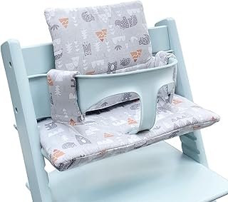ZARPMA Highchair Cushion Compatible with Stokke Tripp Trapp Chiar High Chair Insert Cotton Fabric Cover Filled with Cotton Padding (Grey Forest)
