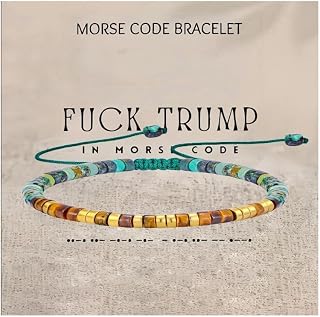 LIU JUN Fck Trump Morse Code Bracelet For Women, Adjustable Natural Tiger Eye African Turquoise Anti Trump Bead Wrap Bracelets With Hidden Message Stackable Funny Gift Jewelry