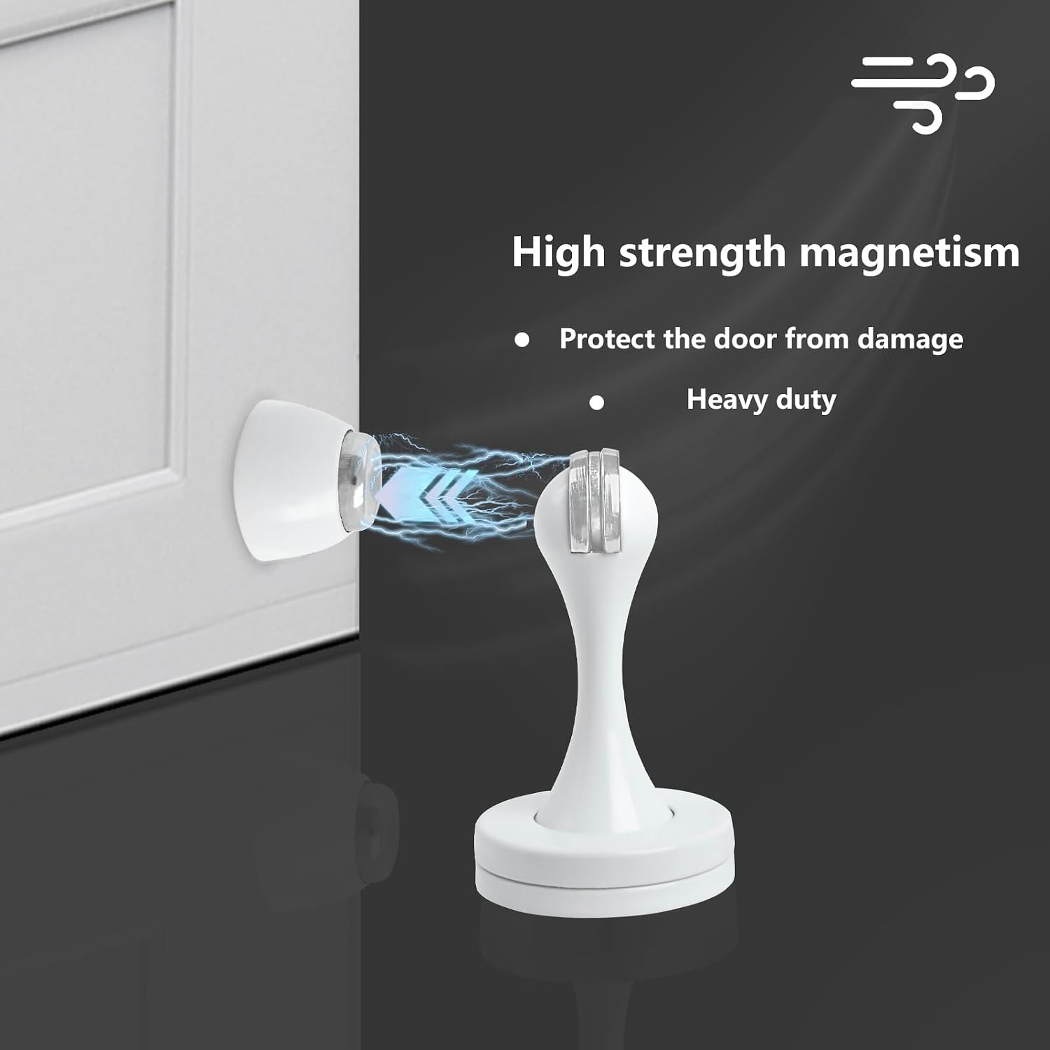 HOMOTEK 2 Pack Magnetic Door Stopper, Magnet Door Stop Heavy Duty Zinc& Rubber Tip Magnetic Door Catch Door Holder, Door Handle and Wall Protector(White) image 4
