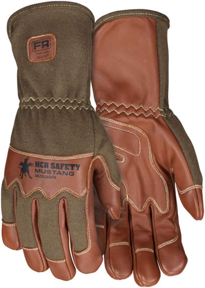 MCR Safety MU3624GFRXL Mustang Utility Driver Glove, Grain Goat Double Palm Unlined, Nomex Back, Kevlar Sewn, Wing Thumb, Hand Protection, Utility, Construction, X-Large, 1-Pair