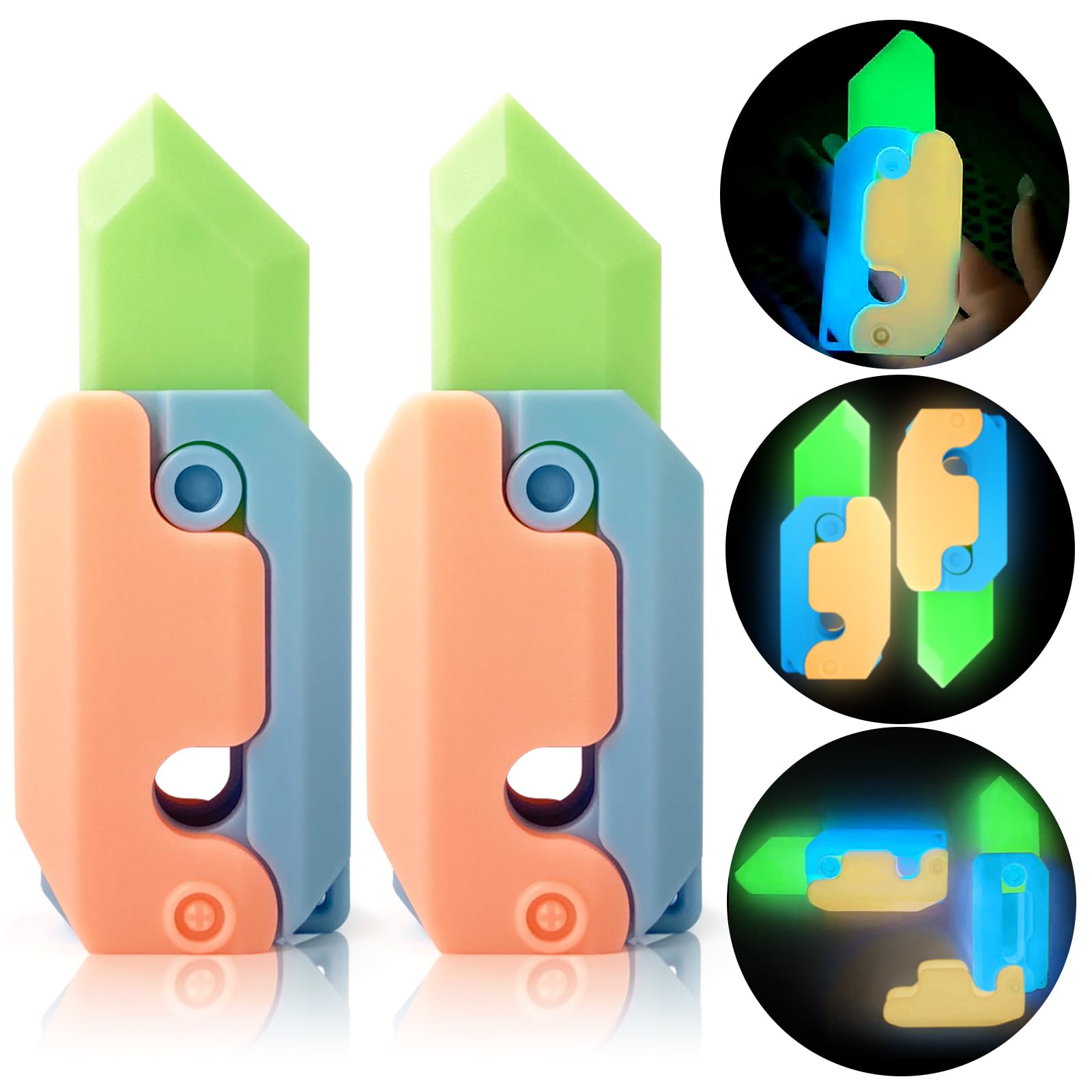 3D Printed Gravity Toy,Plastic Fidget Toys for Adults,Carrot Toy Decompression Push Card,Stress Relief Toy (2PCS Glow)