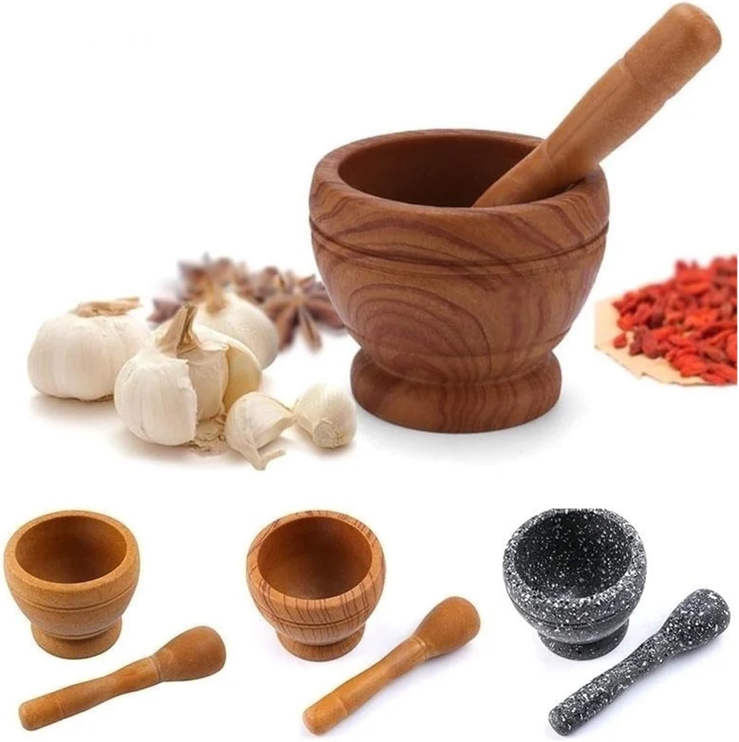 Resin Setmortar and Pestle Garlic Herb Spice Mixing Grinding Crusher Bowl Restaurant Kitchen Tools(Size1)