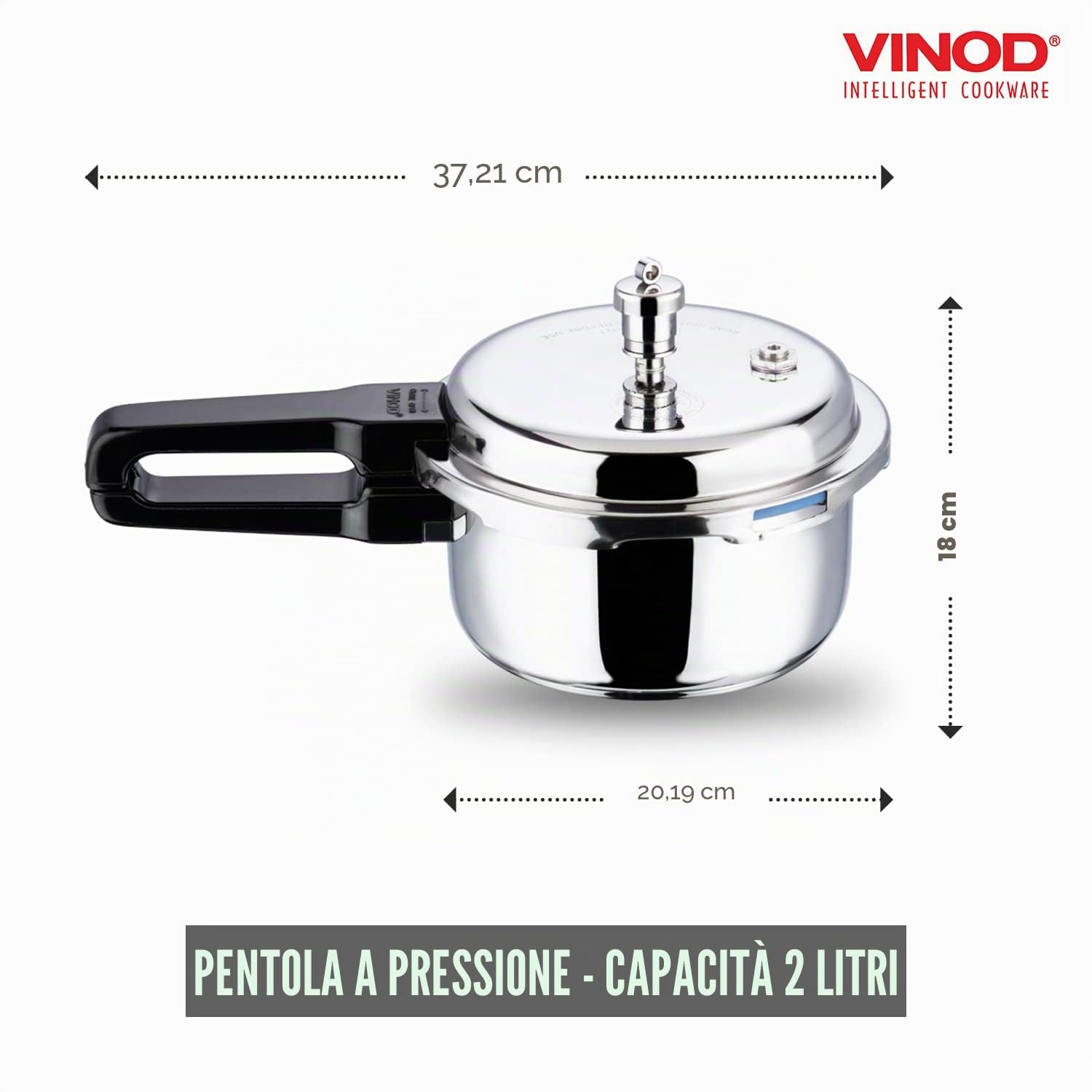 Vinod Pentola a pressione in acciaio inox, coperchio esterno, 2 litri, per cucina di casa | Pentole con fondo a sandwich a induzione; ideale per cucina indiana, zuppe, riso e ricette di quinoa