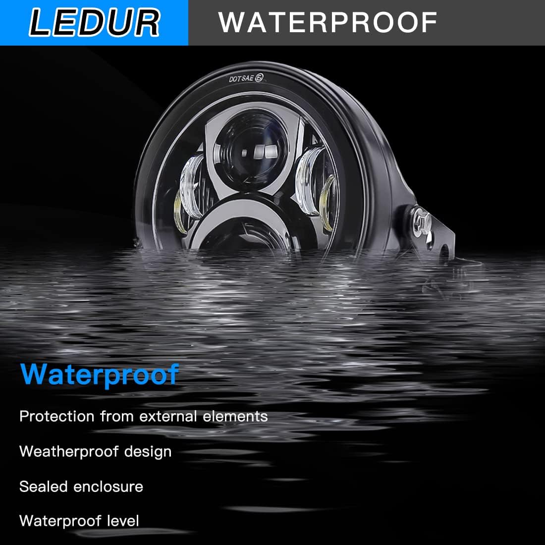 LEDUR 7 Inch LED Motorcycle Headlight DOT Approved Round Hi/Low Beam with Housing Bucket Mount Brackets for Road King Ultra Classic Electra Street Glide Cafe Racer Bobber Chopper Motorcycle