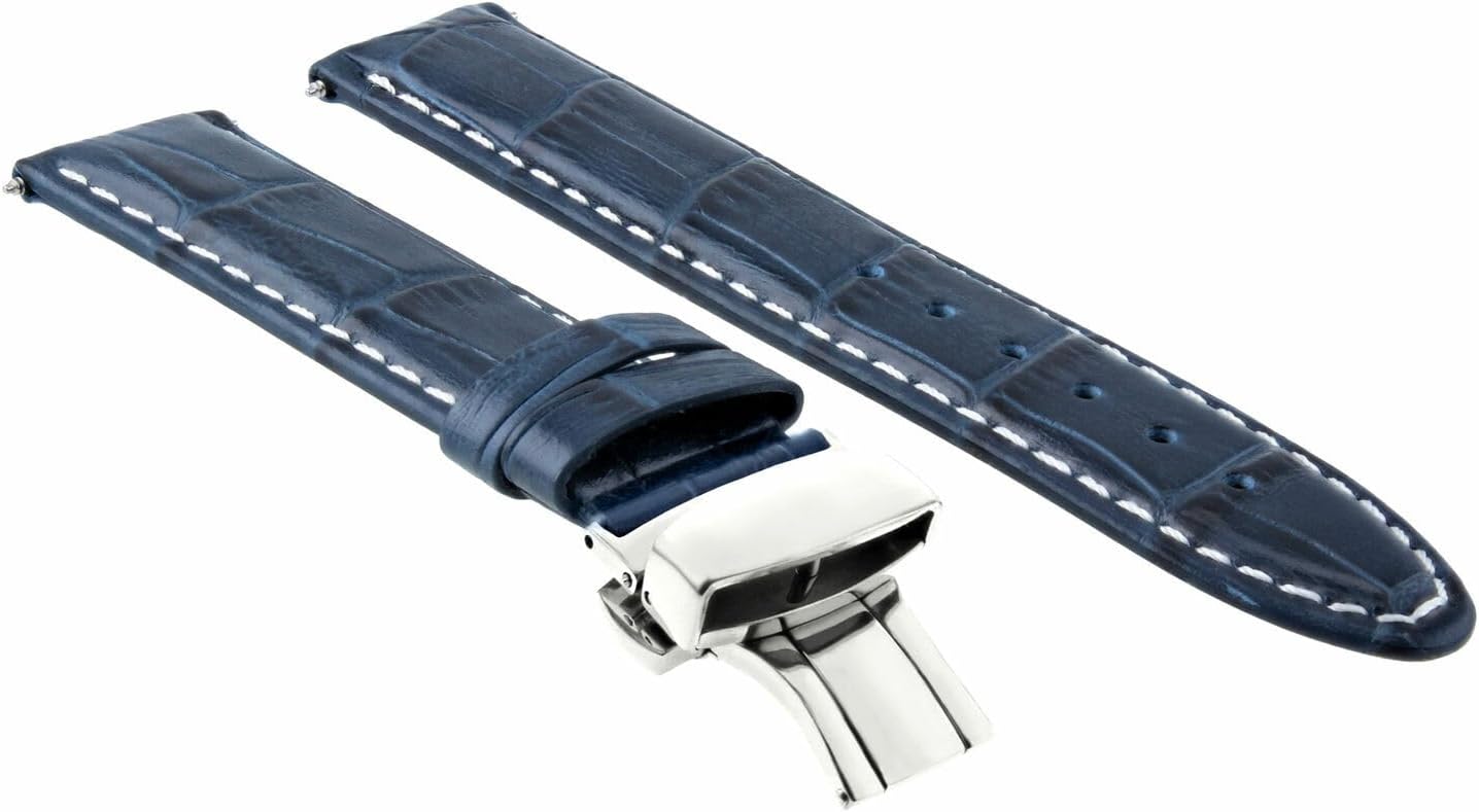 Ewatchparts 22mm Leather Watch Band Strap Compatible With Bulova Accutron 63B139 96A108 96G175 Blue With White Stitching