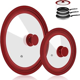 Universal Lid for Pots Pans and Skillets, 2 Pack Pan Cover fit 7", 8" 9" & 10", 11", 12" Diameter Cookware, Silicone Replacement Pan Lid Pot Lids for Frying Pans, Cast Iron,Tempered Glass Lid (Red)