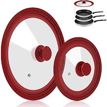 Universal Lid for Pots Pans and Skillets, 2 Pack Pan Cover fit 7", 8" 9" & 10", 11", 12" Diameter Cookware, Silicone Replacement Pan Lid Pot Lids for Frying Pans, Cast Iron,Tempered Glass Lid Red