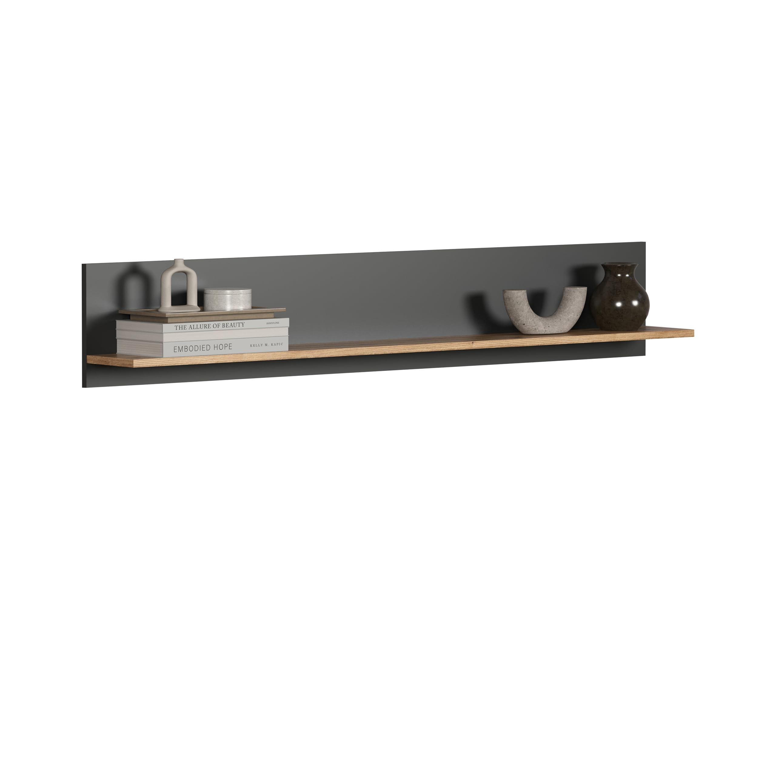 trendteam smart living - Esteban - Wandregal - Anthrazit/Evoke Eiche - Bücherleiste mit großzügiger Ablagefläche - (BxHxT) 150 x 25 x 18 cm