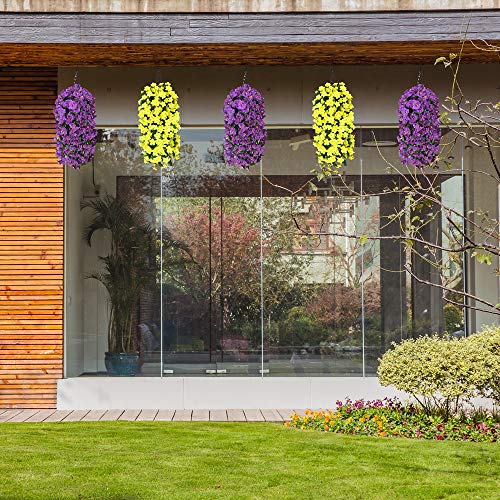Hanging Baskets With Artificial Flowers, Flower Centerpieces, Fake Silk Hanging Orchid Flowers In Baskets For The Decoration Of Home Courtyard Indoor Outdoor Landscaping (Purple) #TOP6
