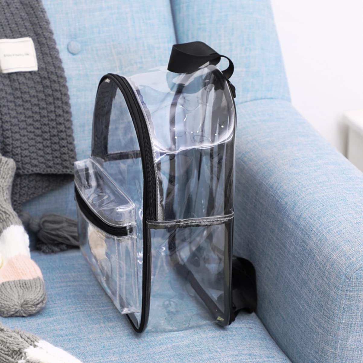 1pezzi Borsa Trasparente in Pvc Cartella Tracolla Semplice ed Elegante Zaino per Ragazze Studentesse e Donne Nero