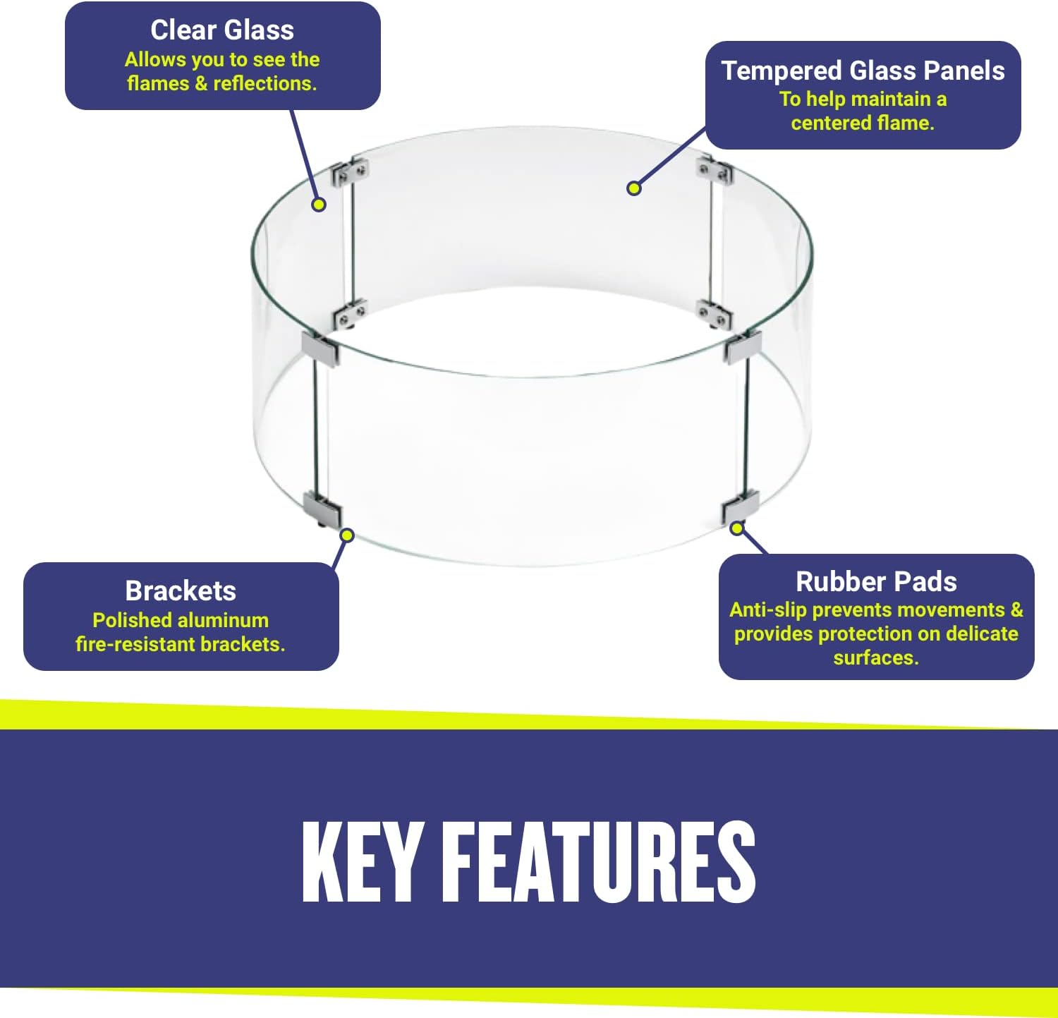 Elegant Round Propane Fire Pit Glass Flame Guard, 23-Inch