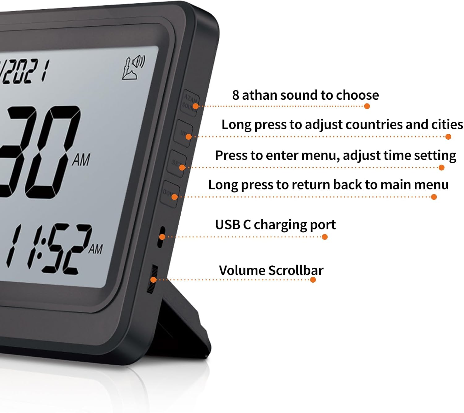 Azan Clock, Automatic Worldwide Digital 8 Azan Prayer Sounds Muslim Prayer Clock for USA Home Decor (Black)