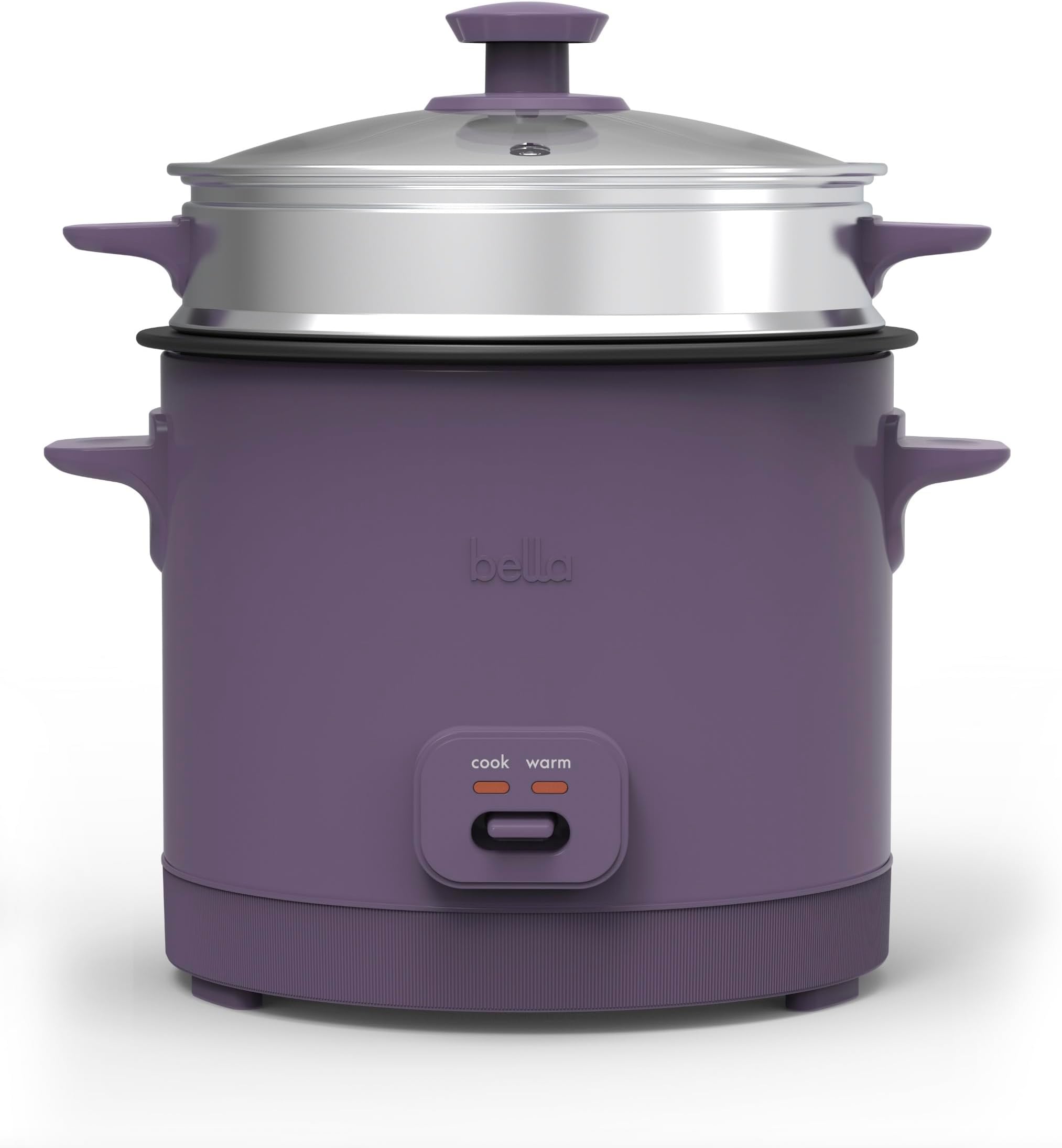 bella 16 Cup Rice Cooker with Steamer, Dishwasher Safe Steaming Basket, Rice Paddle and Measuring Cup, Removable Nonstick Cooking Bowl, Automatic Keep Warm Function, 400 Watt, Plum