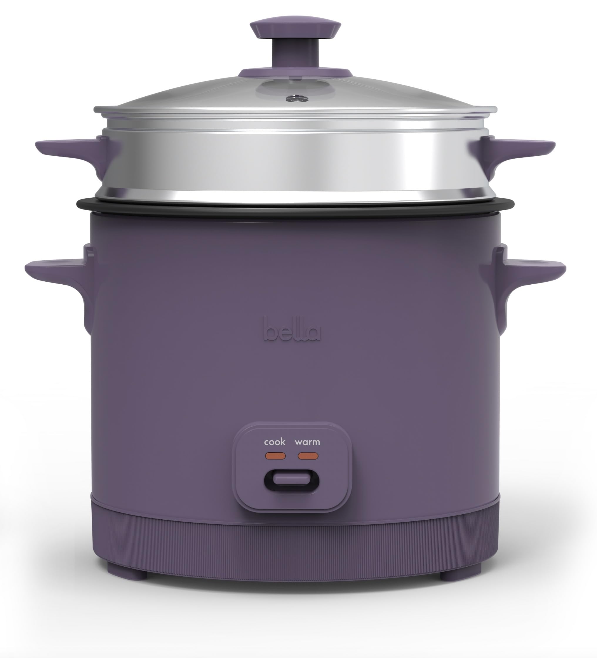 bella 16 Cup Rice Cooker with Steamer, Dishwasher Safe Steaming Basket, Rice Paddle and Measuring Cup, Removable Nonstick Cooking Bowl, Automatic Keep Warm Function​, 400 Watt, Plum