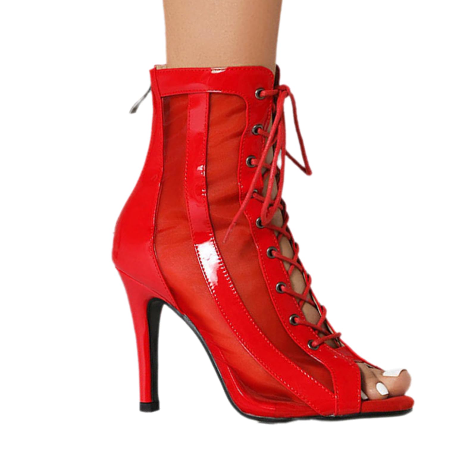 Fooceoute Peep Toe Ankle Dance Boots,Latin Salsa Mesh Ankle Boots,Heels Dance Class Bootie, Stiletto,Comfortable And Soft,Soft Sole,For Salsa Tango Bachata Ballroom Party Practice