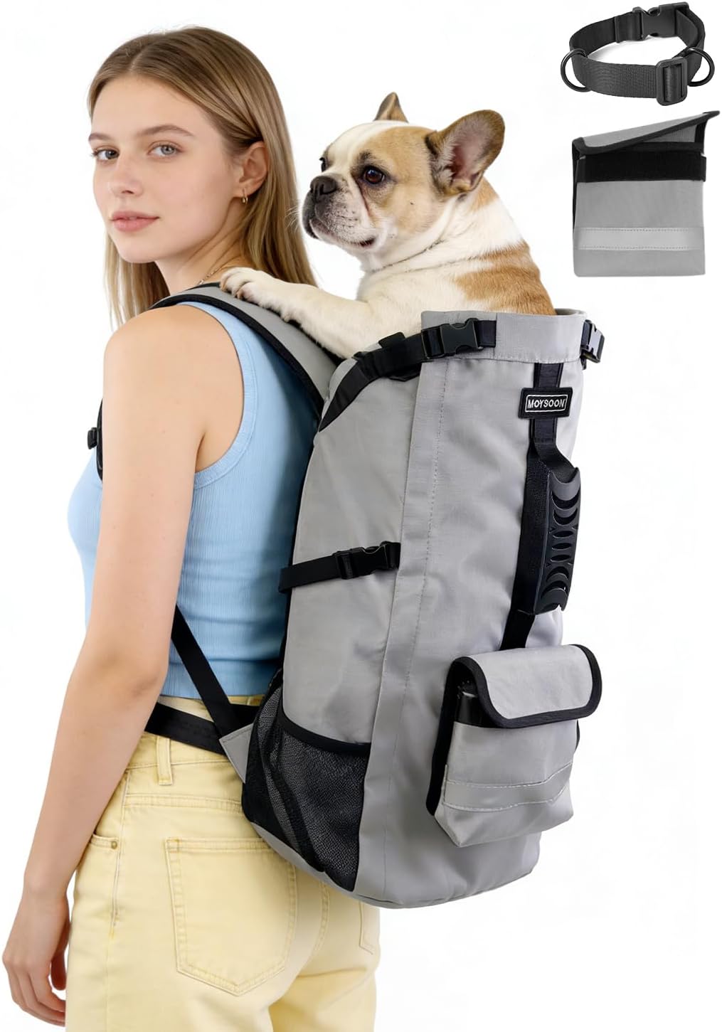 Dog Backpack Carrier for Medium Dogs up to 30 lb, 4-Layer Safety with Built-in Leash & Collar, Water-Resistant Durable Dog Travel Bag, Detachable Waist Bag for Hiking, Cycling & Outdoor