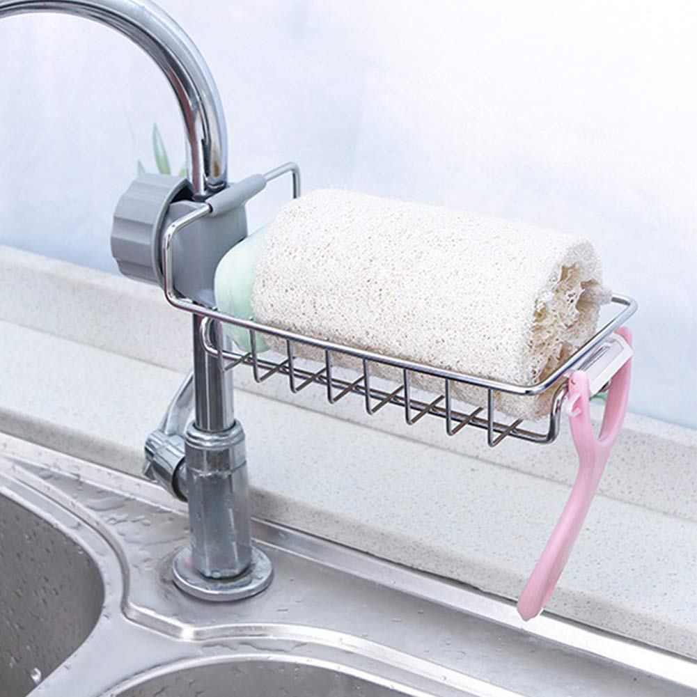 Swadhin Stainless Steel Hanging Sink Organizer Stand for Kitchen and Bathroom Faucet, Sponge, Soap, Towel, Scrubbers Holder Rack 1