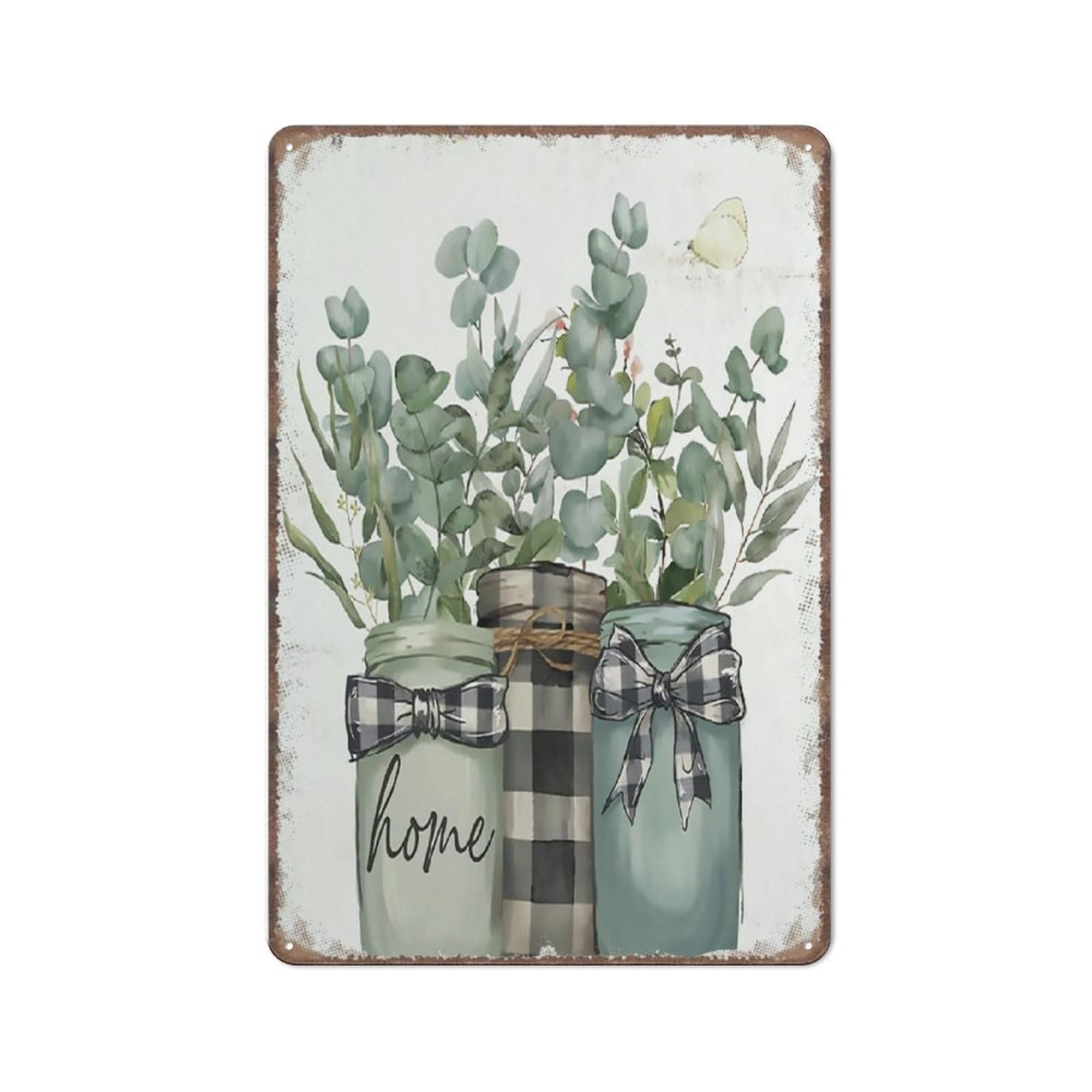 Sage Green Spring Home Decor, Eucalyptus Leaves Funny Metal Sign Poster Wall Art for Kitchen Garden Bathroom Farm Home Coffee Decor Tin Sign,8x12 inches