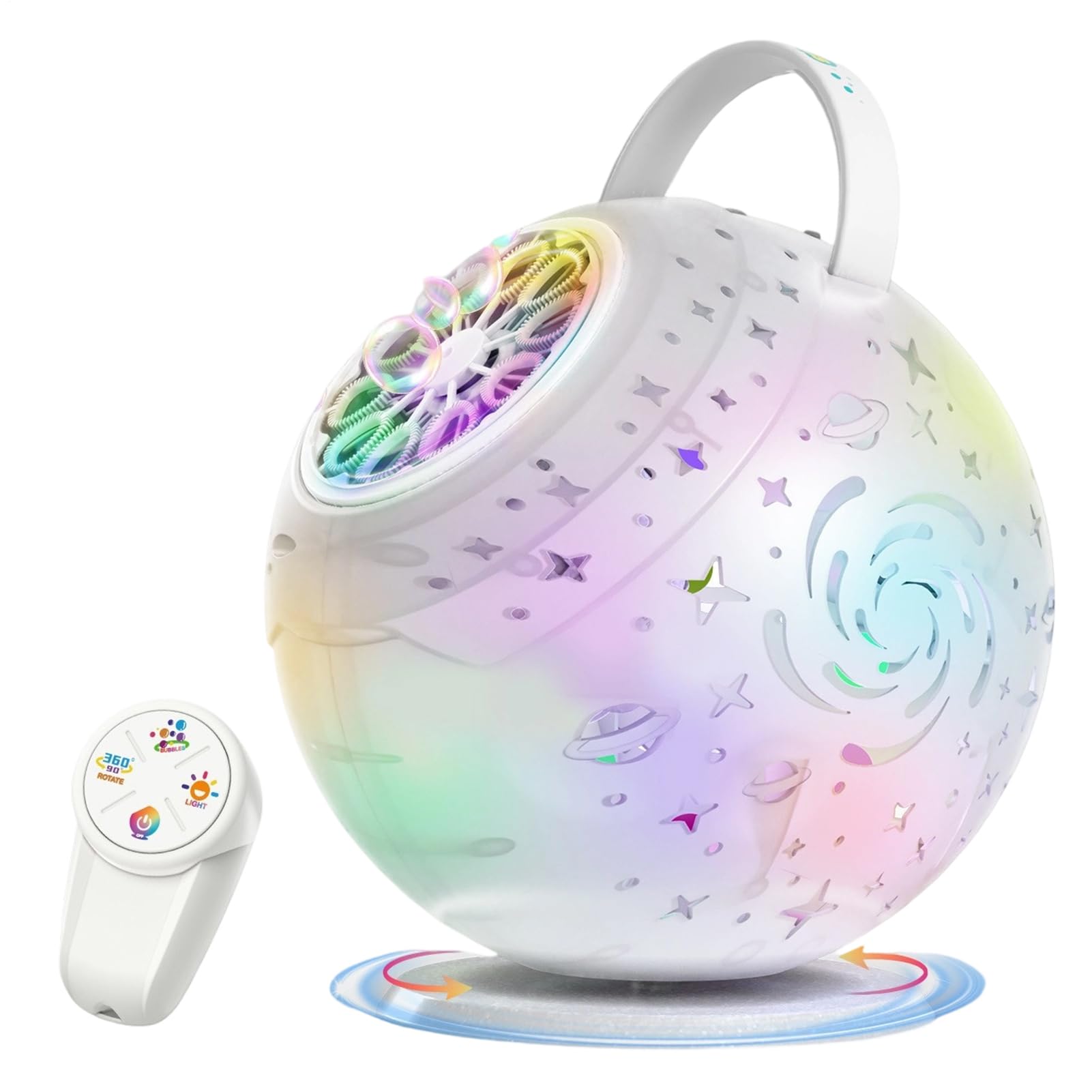 Macchina per Bolle Ricaricabile, rotazione automatica a 360° con e giochi | 10 fori per bolle di sapone Per bambini e bambine, attività esterne, feste, matrimoni, compleanni