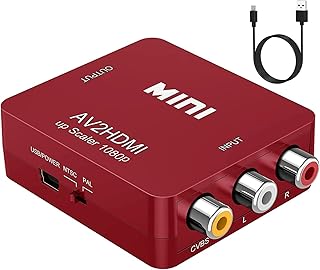 GANA RCA to HDMI, 1080P Mini RCA Composite CVBS AV to HDMI Video Audio Converter Adapter Supporting PAL/NTSC with USB Charge Cable for PC Laptop Xbox PS4 PS3 TV STB VHS VCR Camera DVD-Red…