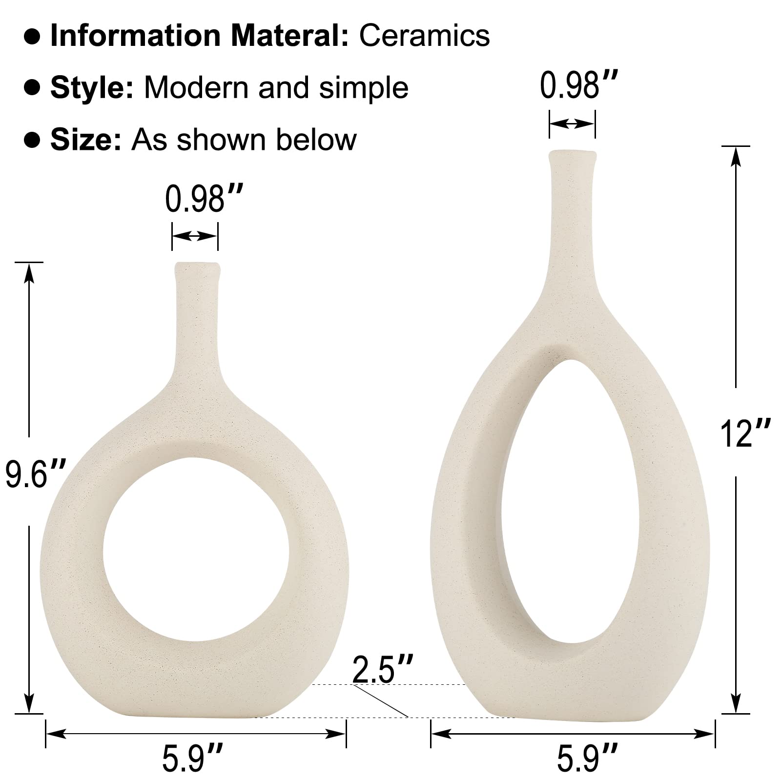 Keramik-Blumenvase, Eierschale, Set mit 2 hohlen elliptischen Vasen, Boho-Stil, rund, mit Loch, für moderne Tischdekoration, Wohnzimmerdekoration, Regal, Mid-Century-Modern-Wohnung, Eingangsbereich