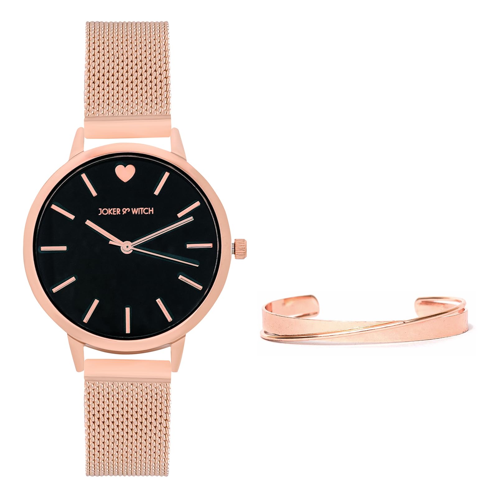 Joker & Witch Stainless Steel Women Josy Analogue Watch Bracelet Stack, Black Dial, Rose Gold Band (B0CHB7XS52) Amazon Price History, Amazon Price Tracker
