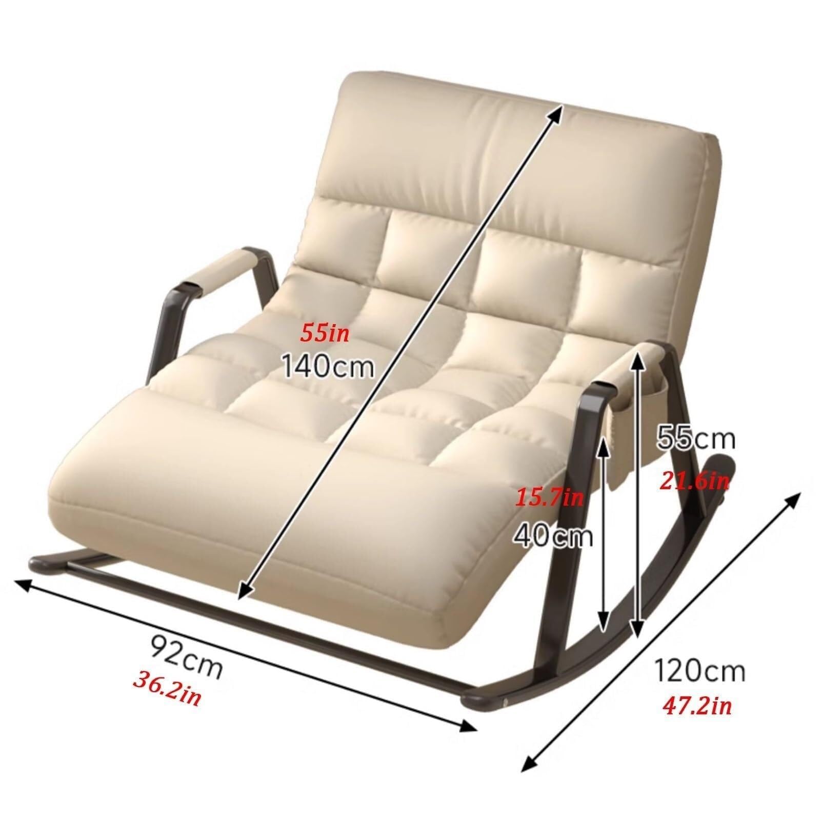 ZXFDMSWJ Doppel-Schaukelstuhl mit Seitentasche, Tragkraft 250 kg, gepolsterter Schaukelstuhl für Schlafzimmer und Wohnzimmer, moderner Stuhl (grau, schwarzer Rahmen)