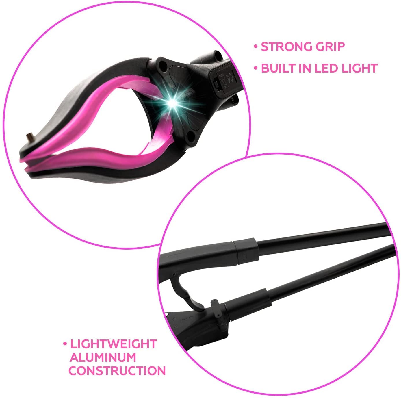 Luxet Greifwerkzeug, 48,3 cm, Aluminium, magnetische Klaue mit LED-Licht, leicht, faltbar, Greifwerkzeug, Greifer für ältere Menschen, Greifwerkzeug, Müllpicker, Greifer, Rosa, 2 Stück