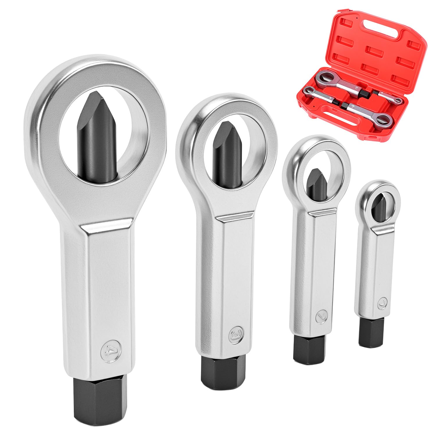 QWORK® 4 Piezas Tronzatuercas Rompetuercas con Estuche, Acero para Rodamientos, 9-12 mm, 12-16 mm, 16-22 mm, 22-27 mm