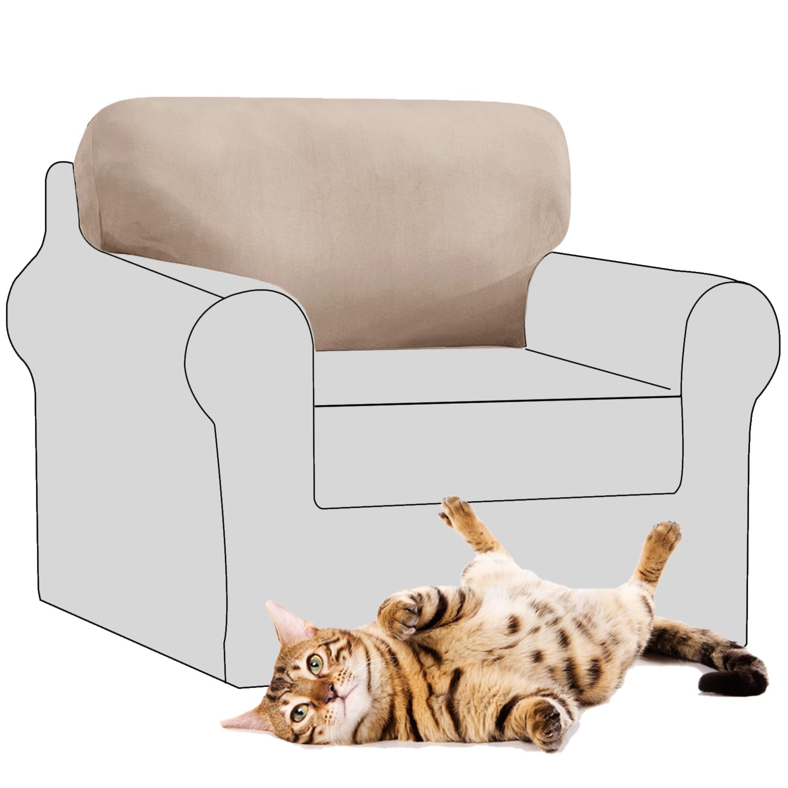 SYLC Stretch Velvet Sofa Backrest Cover, Back Cushion Covers Non-Slip Sofa Cushion Slipcovers for Couch Chesterfield Caravan RV Dinette (Khaki,1 pc Rectangle M)
