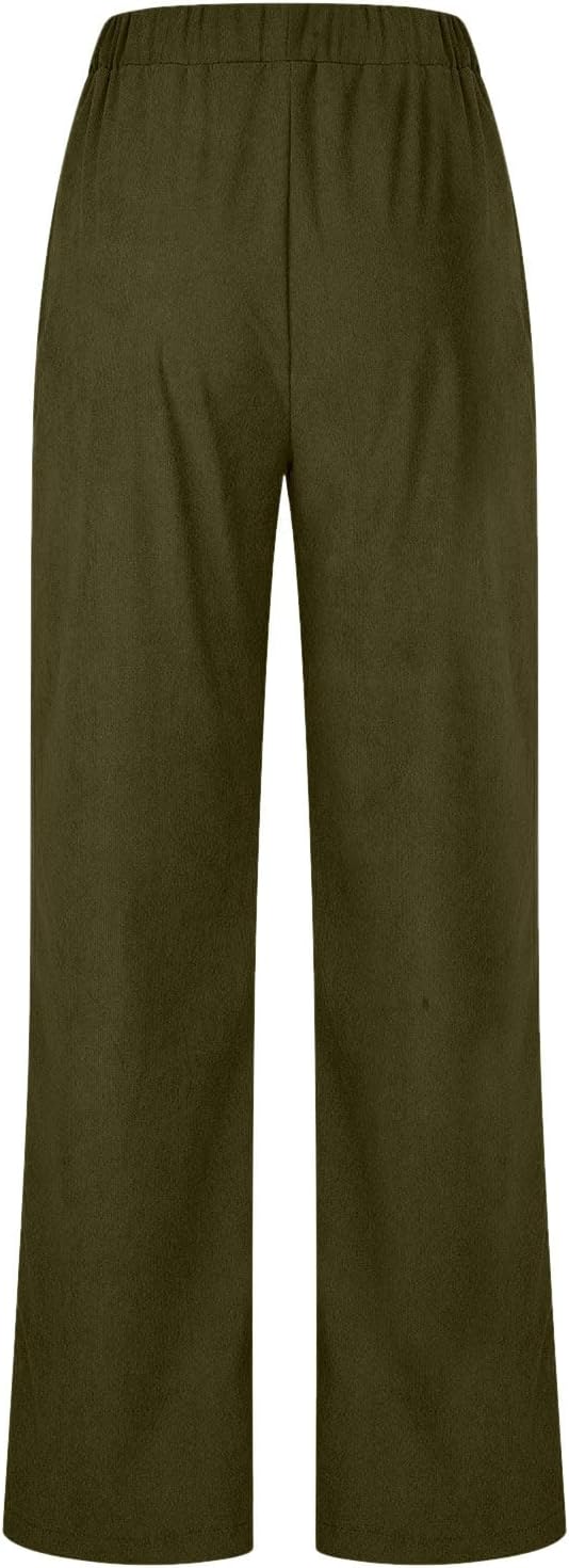 Fall Pants for Older Women Elastic High Waisted Pull On Corduroy Pants with Pockets Soft Comfy Loose Fit Slacks Trousers - Image 6